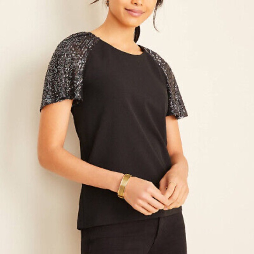 Ann Taylor Sequin Flutter Sleeve Shirt!